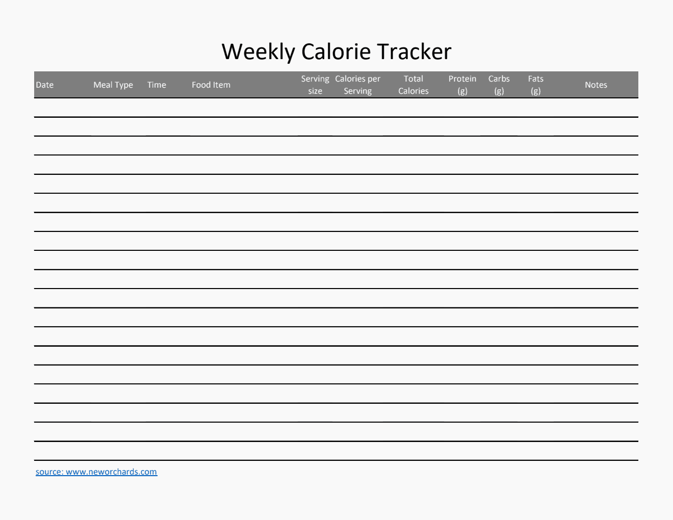 Free Editable Excel Weekly Calorie Tracker (Minimalist)