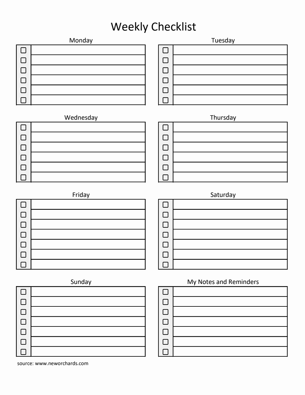  Weekly Checklist Template Excel