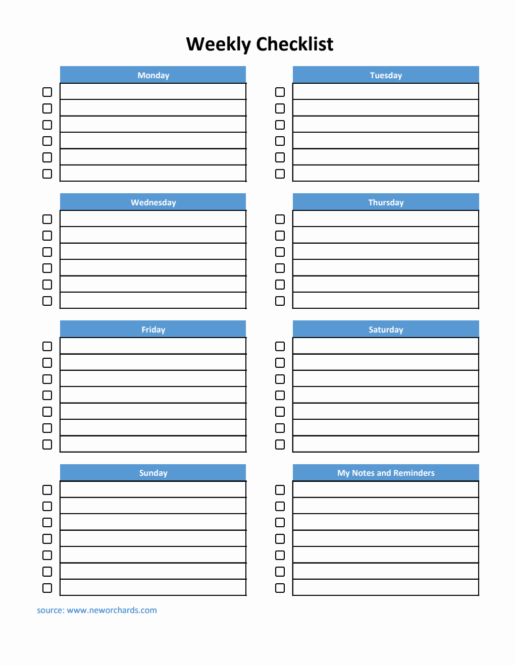 Simple Weekly Checklist Template Excel