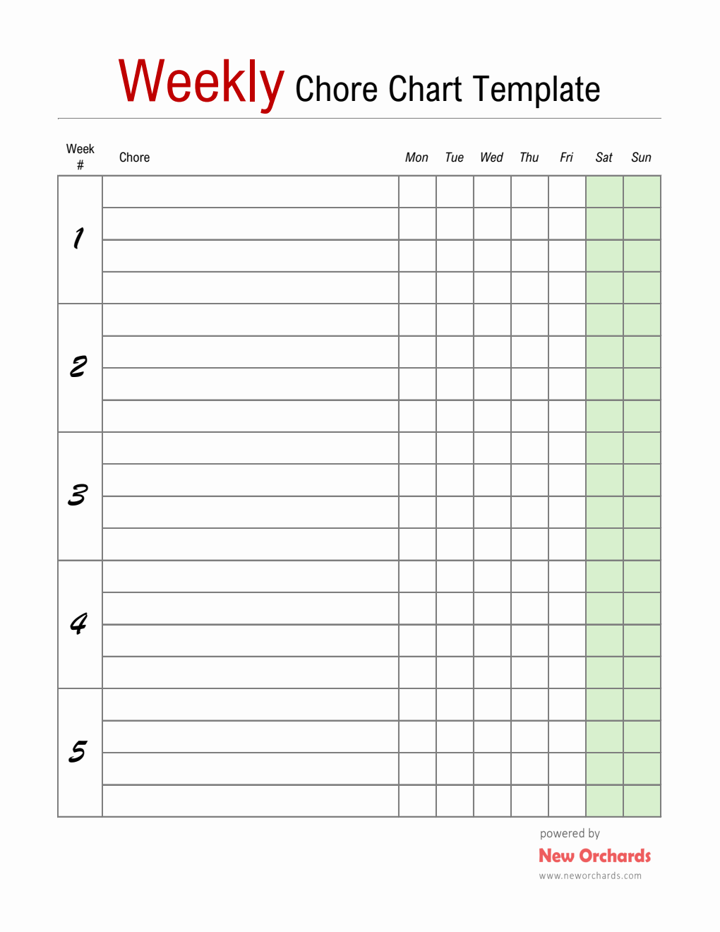 Diy Chore Chart Template | Free Printable in Excel