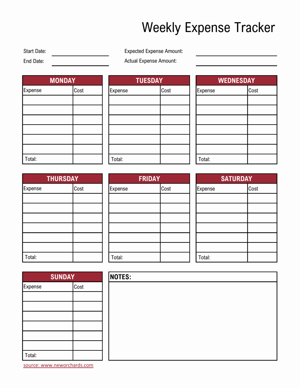 Free Customizable Weekly Expense Tracker in Excel