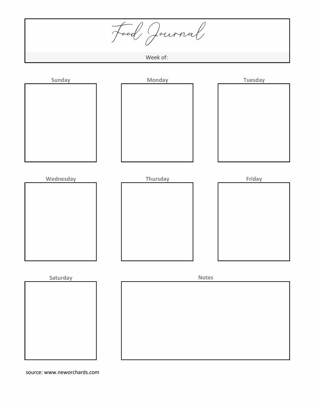 Printable Weekly Food Journal Template |  Free Excel Download
