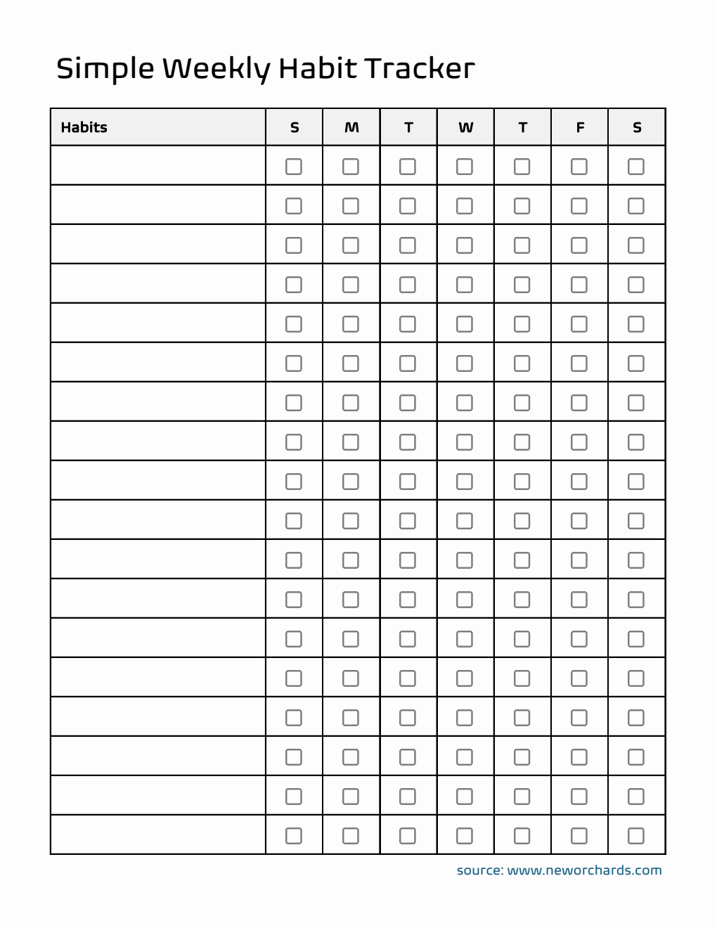 Free Simple Weekly Habit Tracker (Excel)