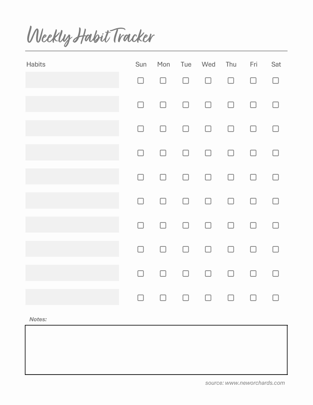 Free Downloadable Weekly Habit Tracker (Excel)