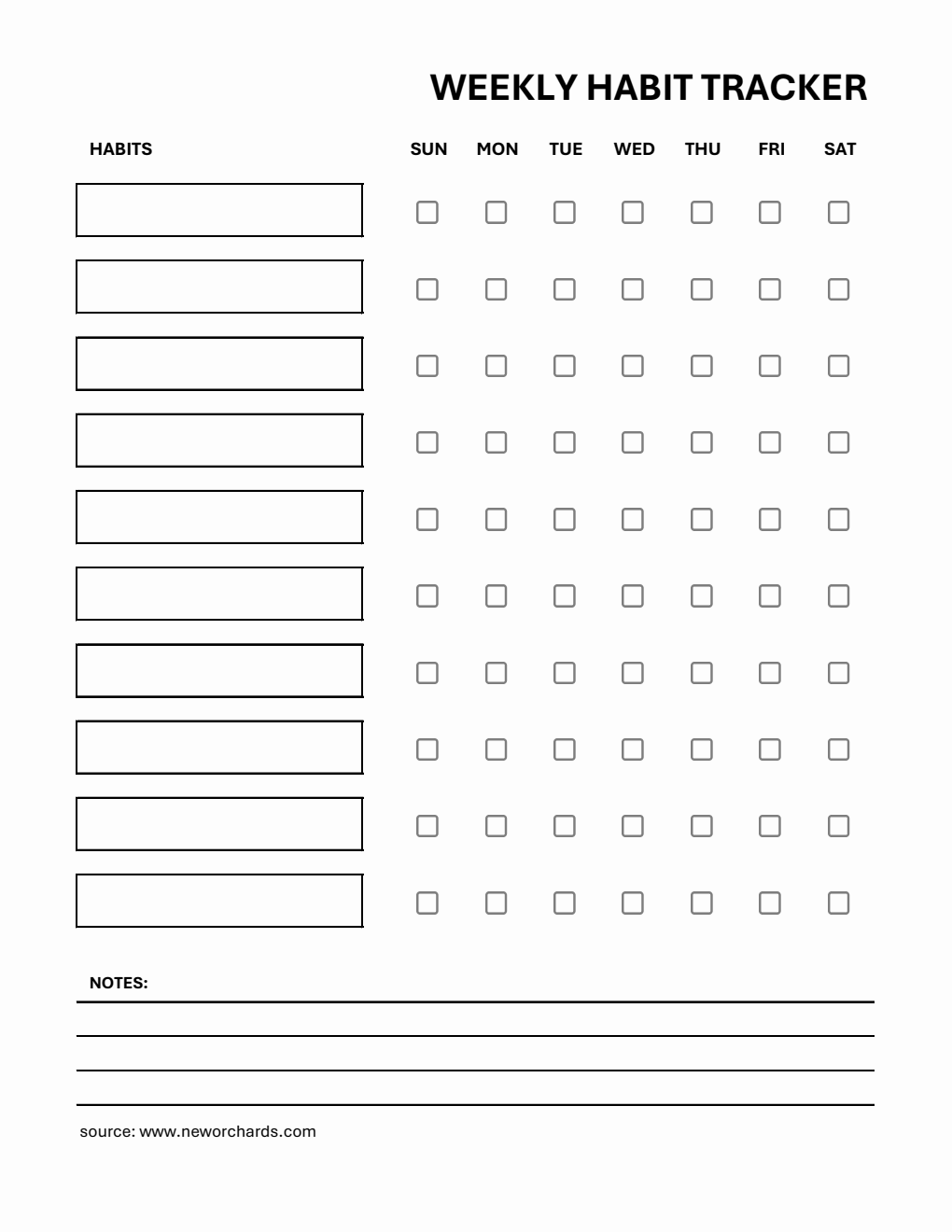 Free Printable Weekly Habit Tracker (Excel)