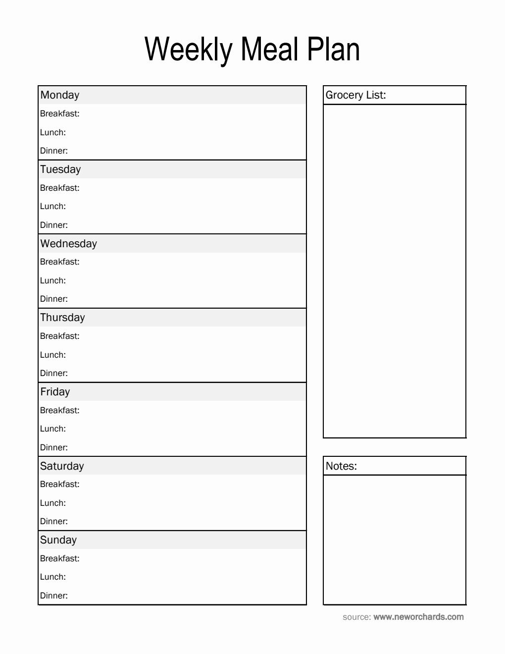 Free Printable Weekly Meal Plan Template (Excel)