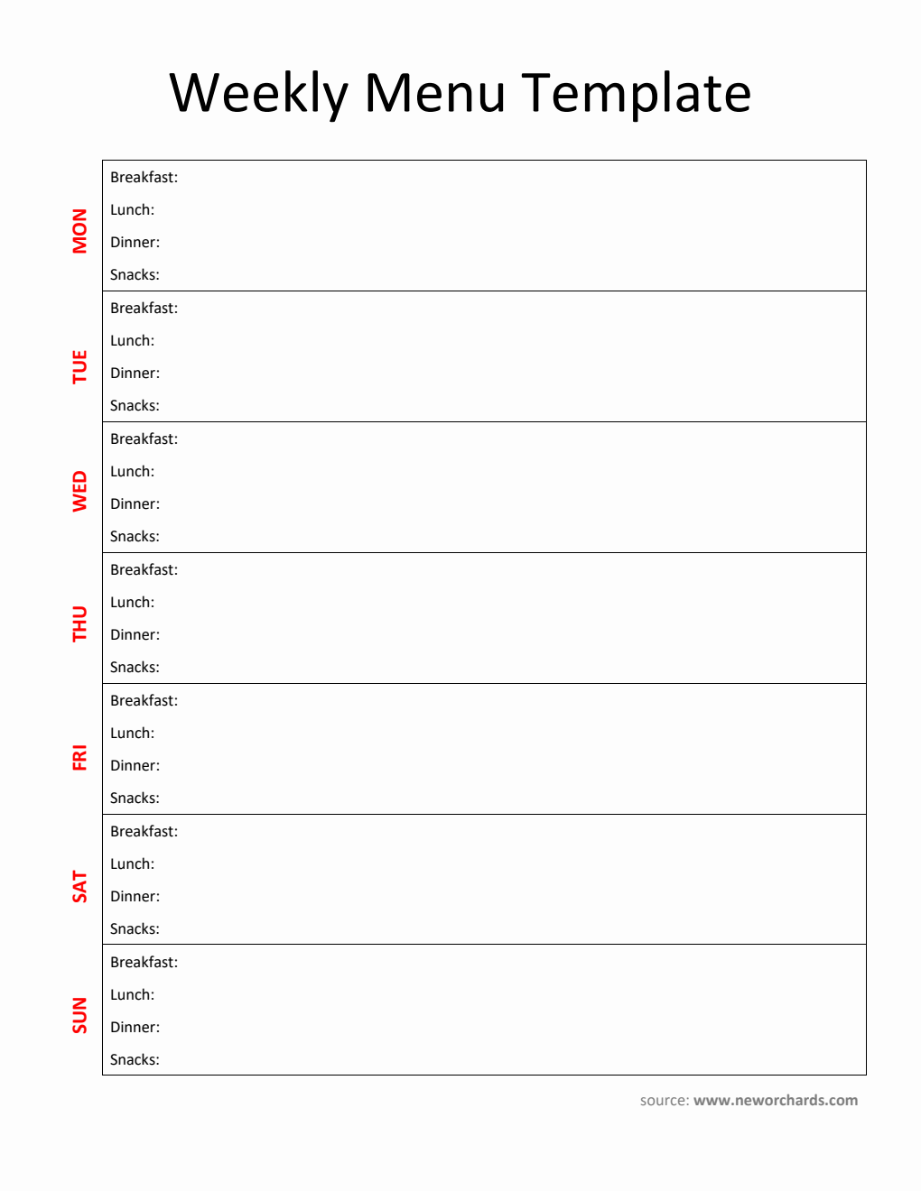 Free Printable Weekly Menu Template in Word