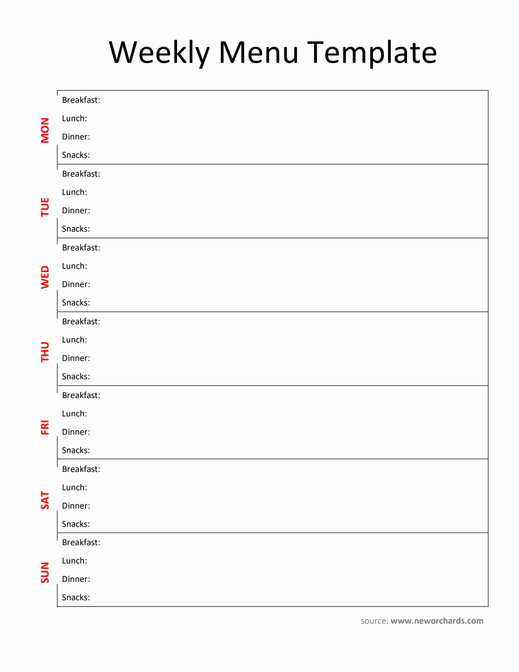 Free Printable Weekly Menu Template in PDF