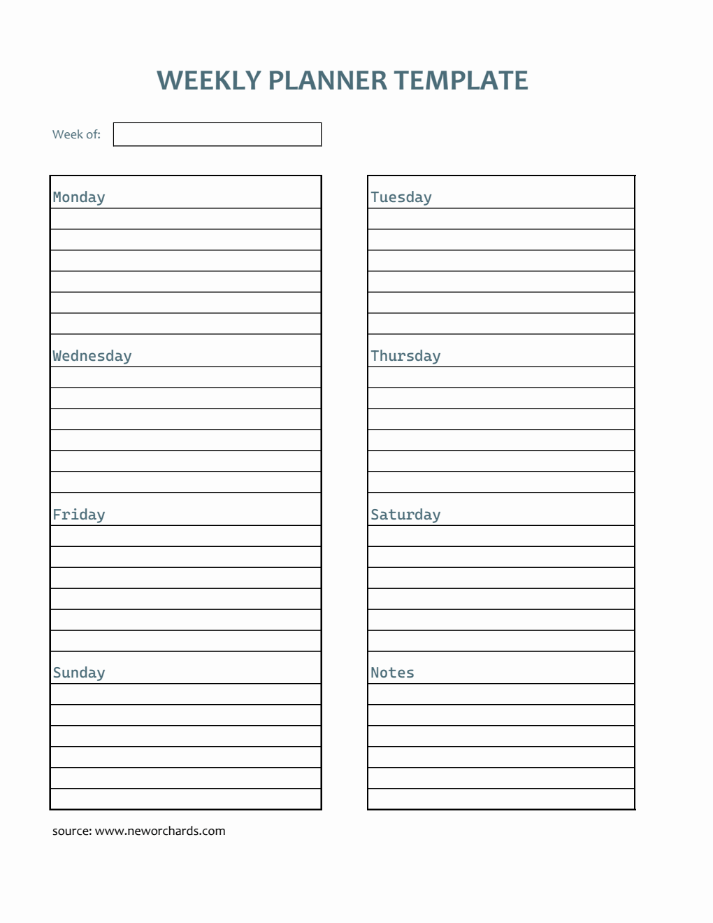 Free  Weekly Planner Template (Excel)