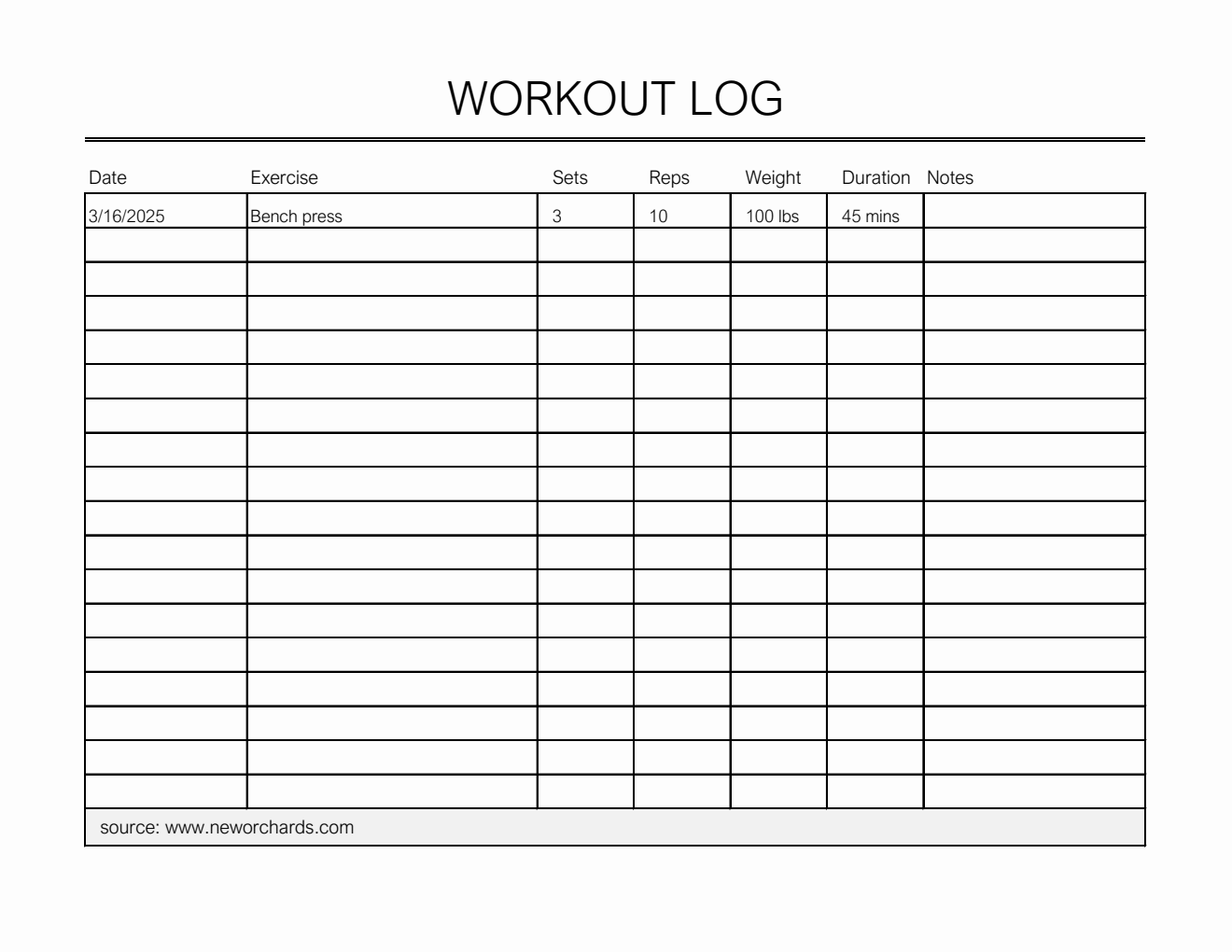 Free Printable Workout Log Template in Excel