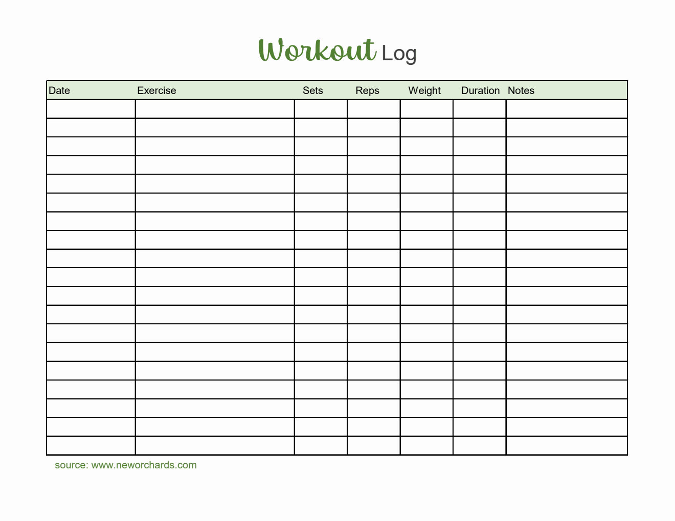 Free Editable Workout Log Template in Excel