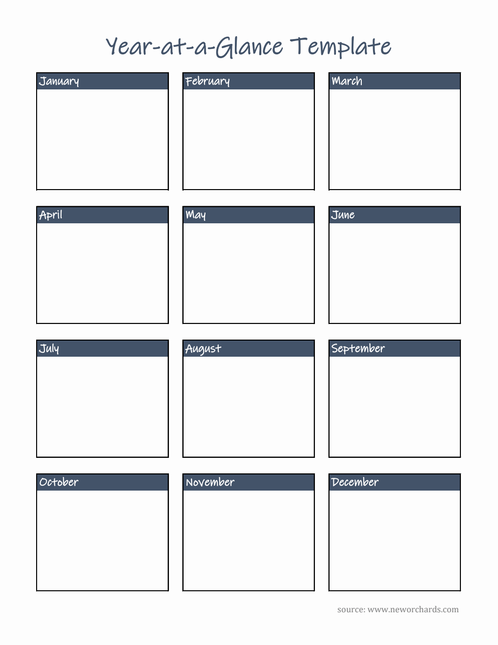 Blank Year at a Glance Template in Excel