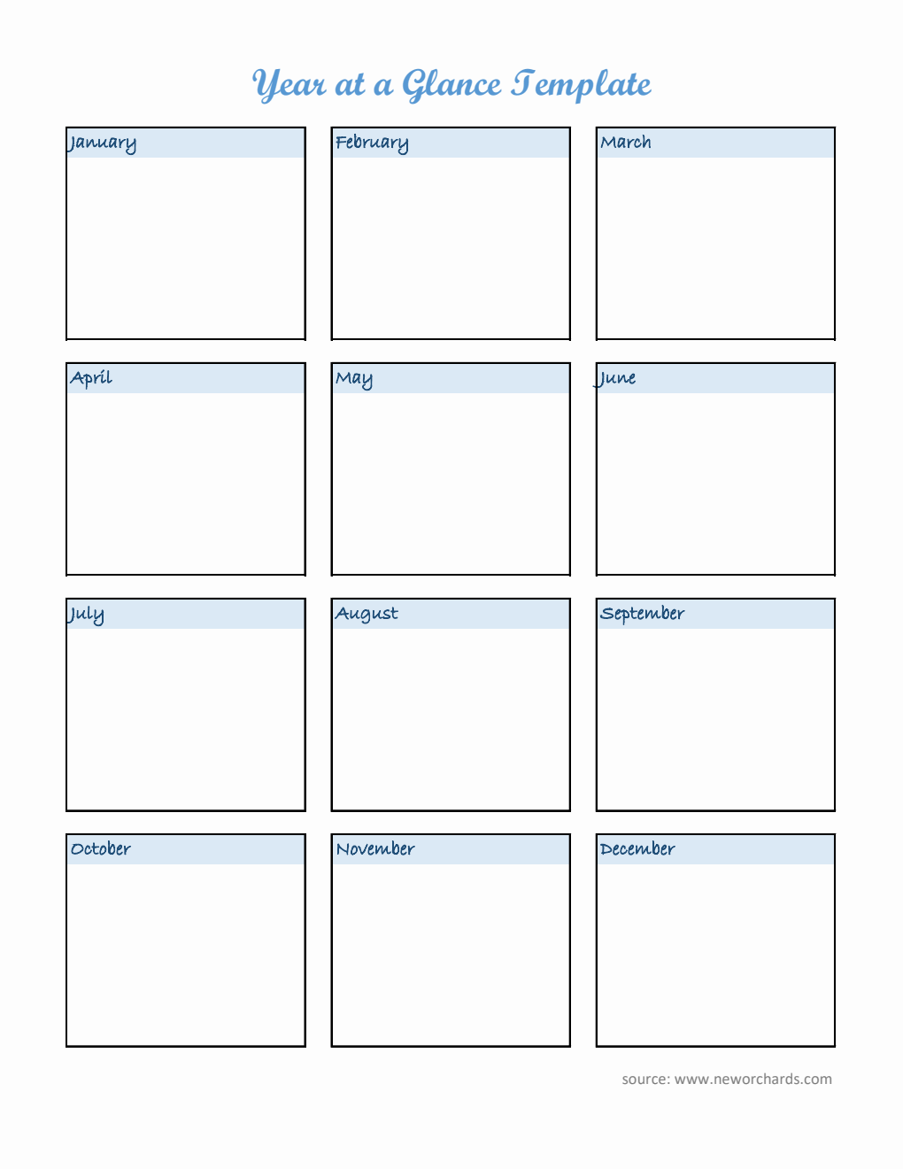 Editable Year at a Glance Template in Excel