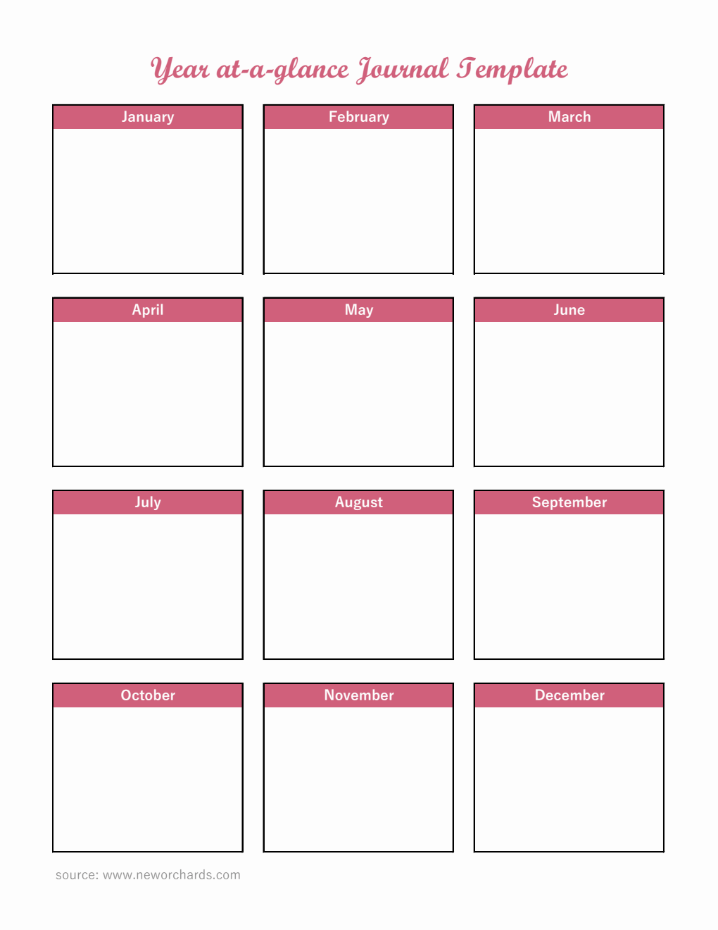 Basic Year at a Glance Template in Excel