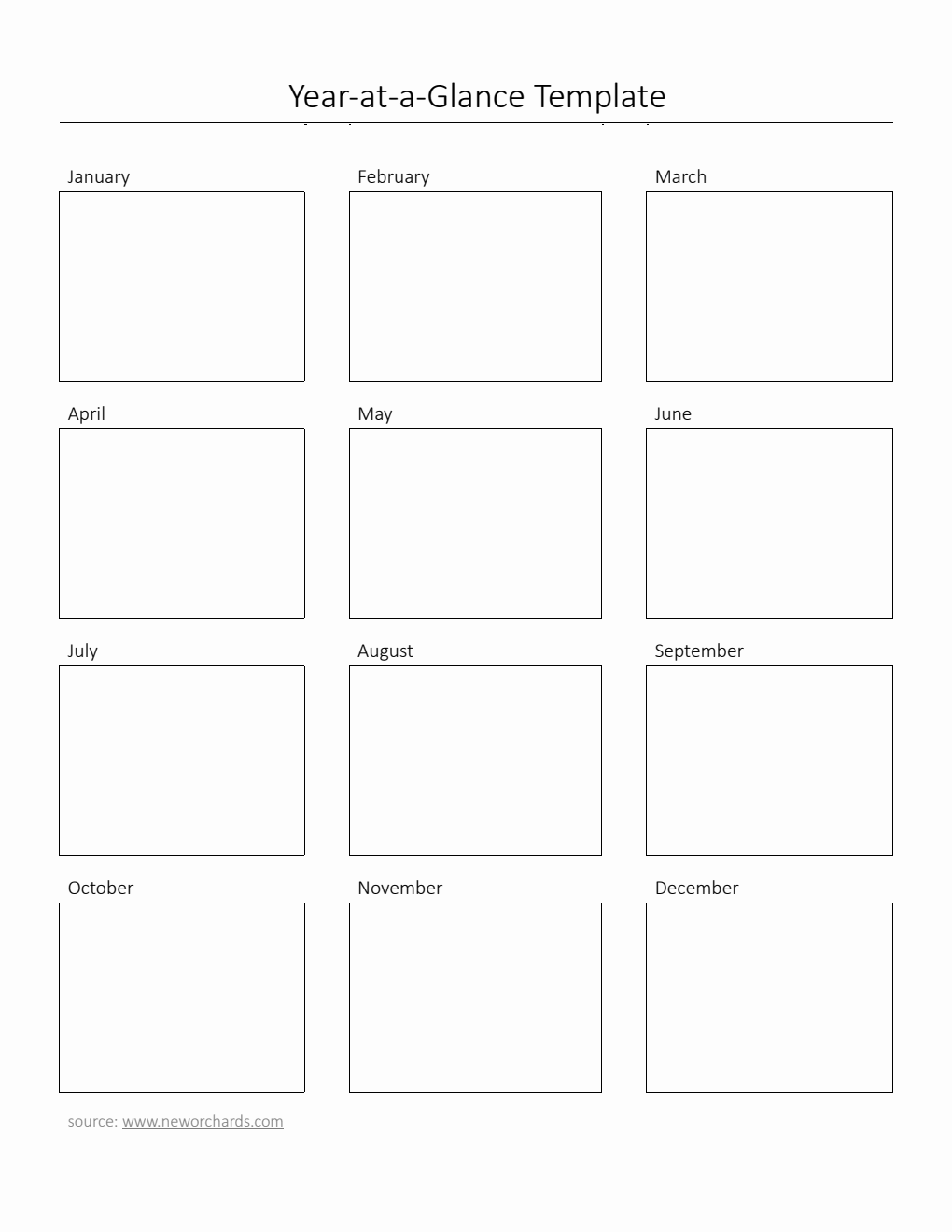 Printable Year at a Glance Template in PDF