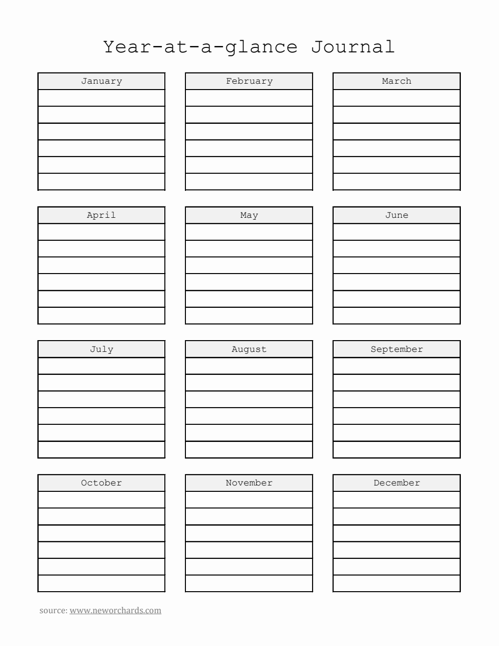 Simple Year at a Glance Template in Excel