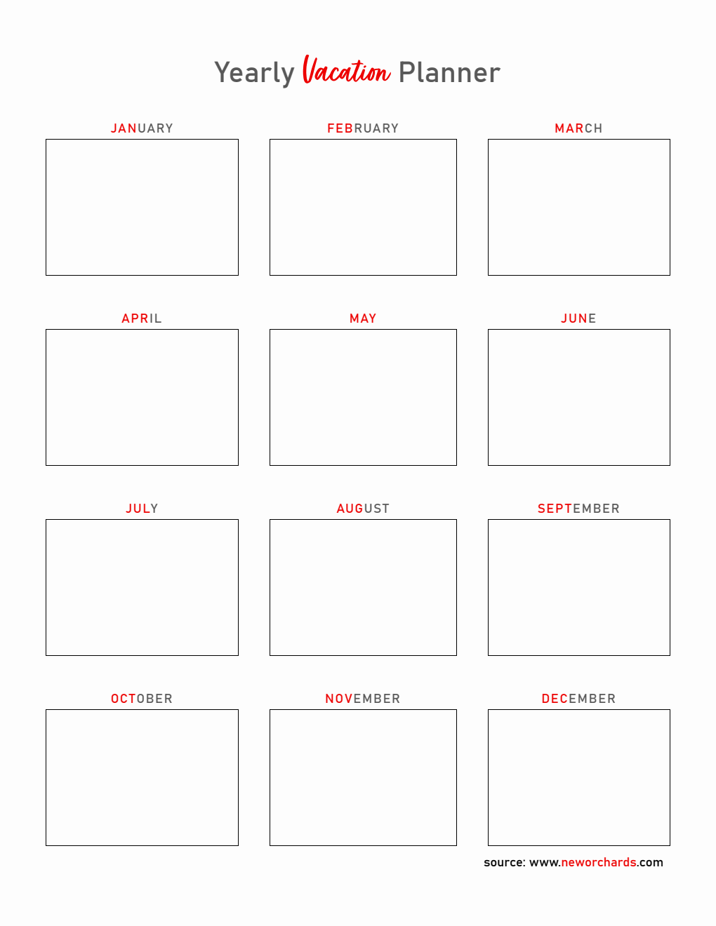Yearly Vacation Planner - Free PDF Template for Organized Travel